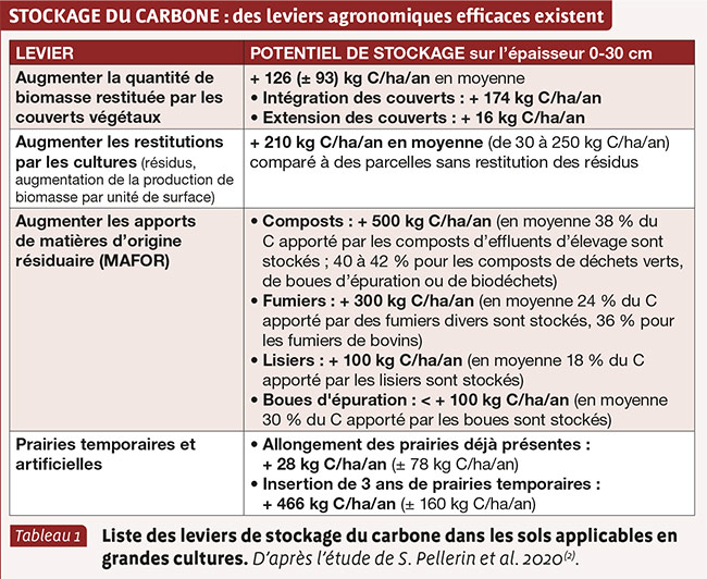 STOCKAGE DU CARBONE : des leviers agronomiques efficaces existent