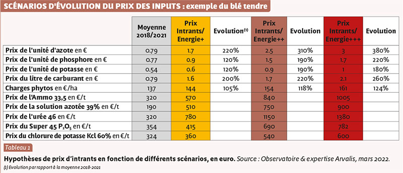 Scénarios d'évolution du prix des inputs : exemple du blé tendre