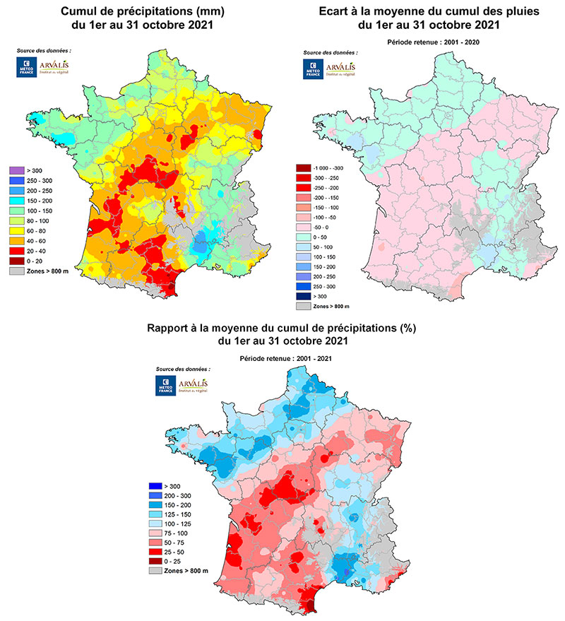 Octobre 2021 : des cumuls de pluie proches des normales 