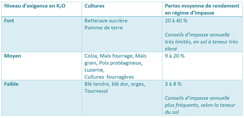 Exigence des cultures en potassium et enjeux sur le rendement