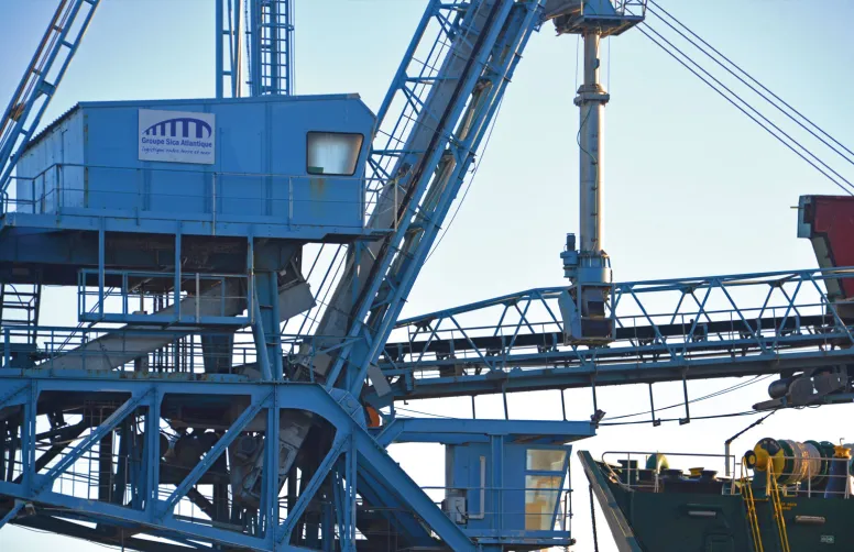 Grue dans un port céréalier