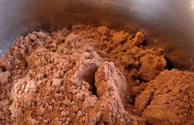 La poudre obtenue à partir de graines fermentées de féverole ressemble à s'y méprendre à du cacao.