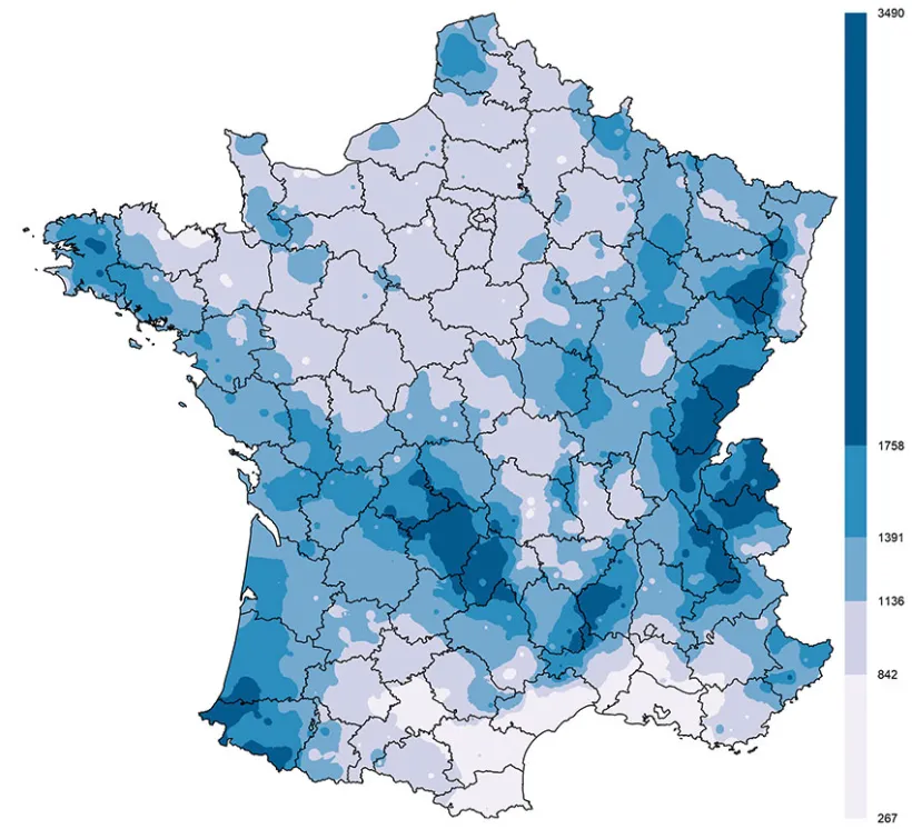 Carte 1 : Cumul des pluies (en mm) du 18/10/2023 au 15/10/2024