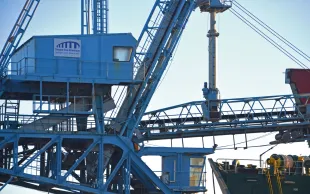 Grue dans un port céréalier