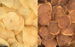 A gauche, des chips claires, à droite, des chips excessivement foncées.
