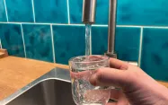 De l'eau du robinet est recueillie dans un verre