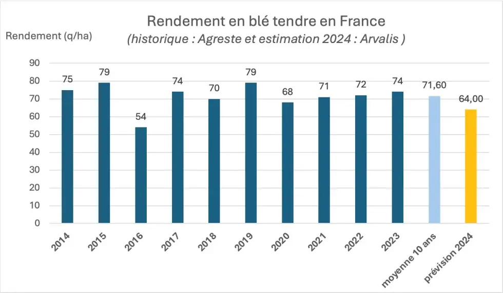 Historique des rendements en blé tendre en France