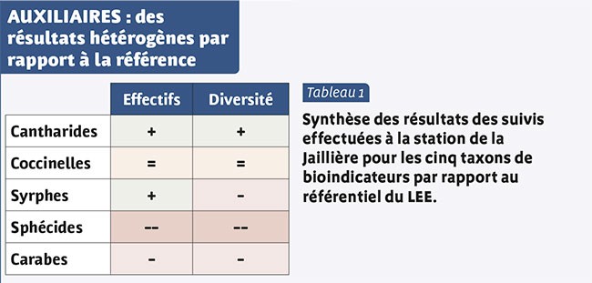 AUXILIAIRES : des résultats hétérogènes par rapport à la référence