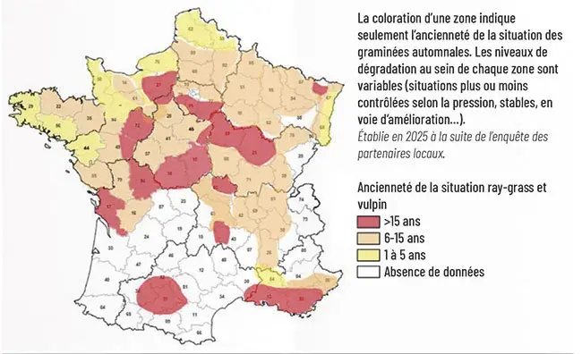 Carte de perception d’ancienneté de la situation ray-grass/vulpin 