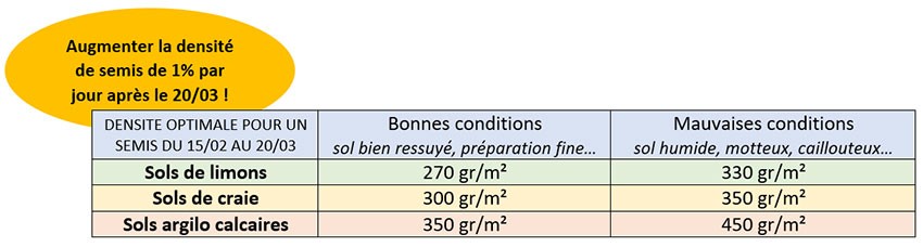 Densités de semis recommandées en orges de printemps